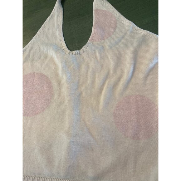Pink Polka Dot Knit Halter Top Womens S Lightweight Stretchy - Picture 2 of 7